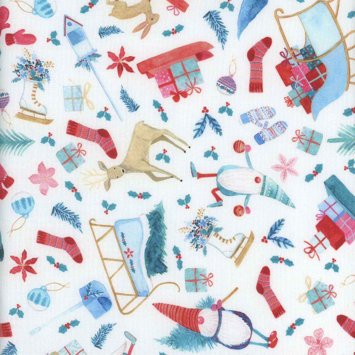 44 x 36 Timeless Treasures Gnomes Assorted White Christmas 100% Cotton Fabric