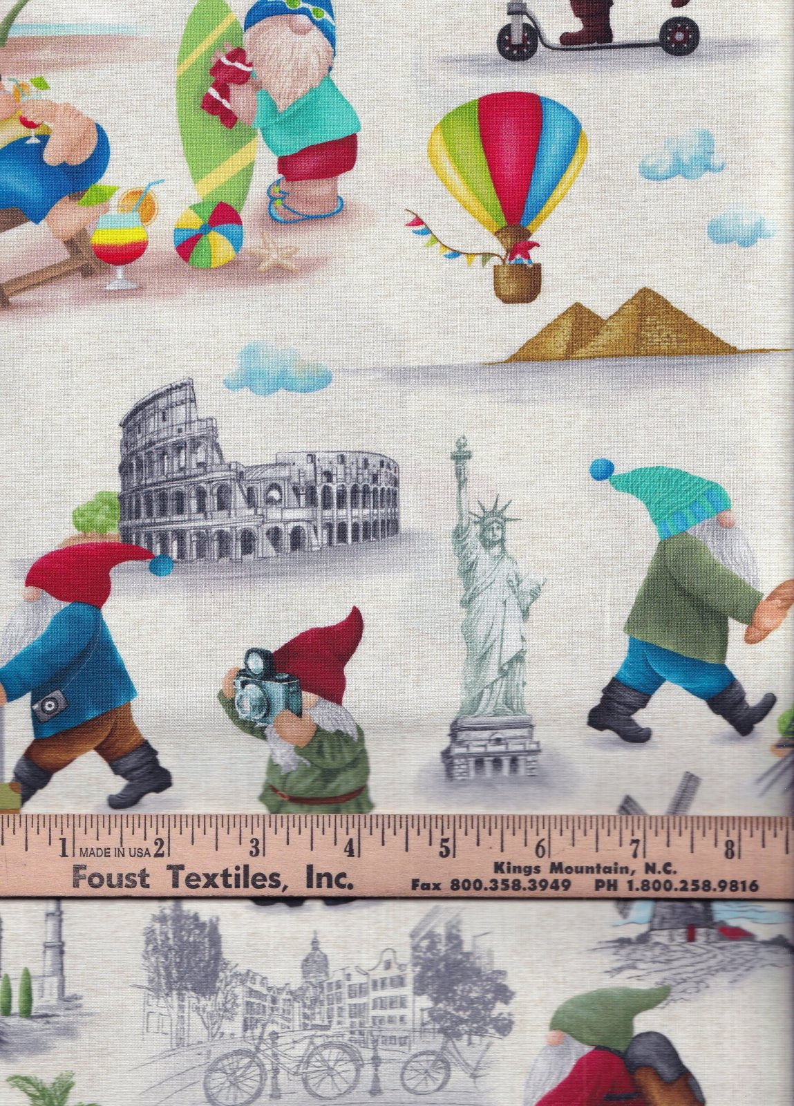 44 x 36 Traveling Gnomes Cream 100% Cotton Timeless Treasures All Over Prints