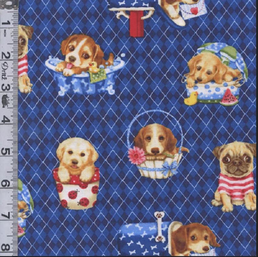 44 x 36 Trendy Pups on Blue Studio E 100% Cotton