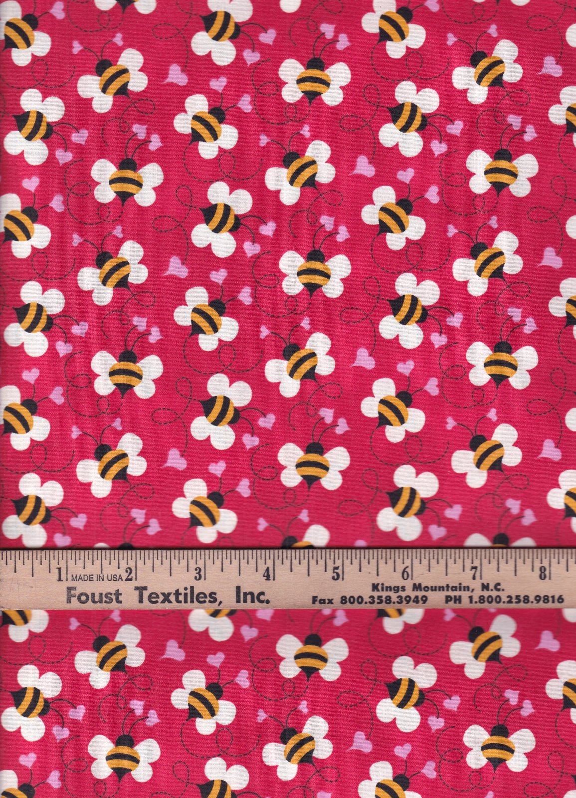 44 x 36 Valentine Bees Buzzing in Love Red Fabric Traditions 100% Cotton