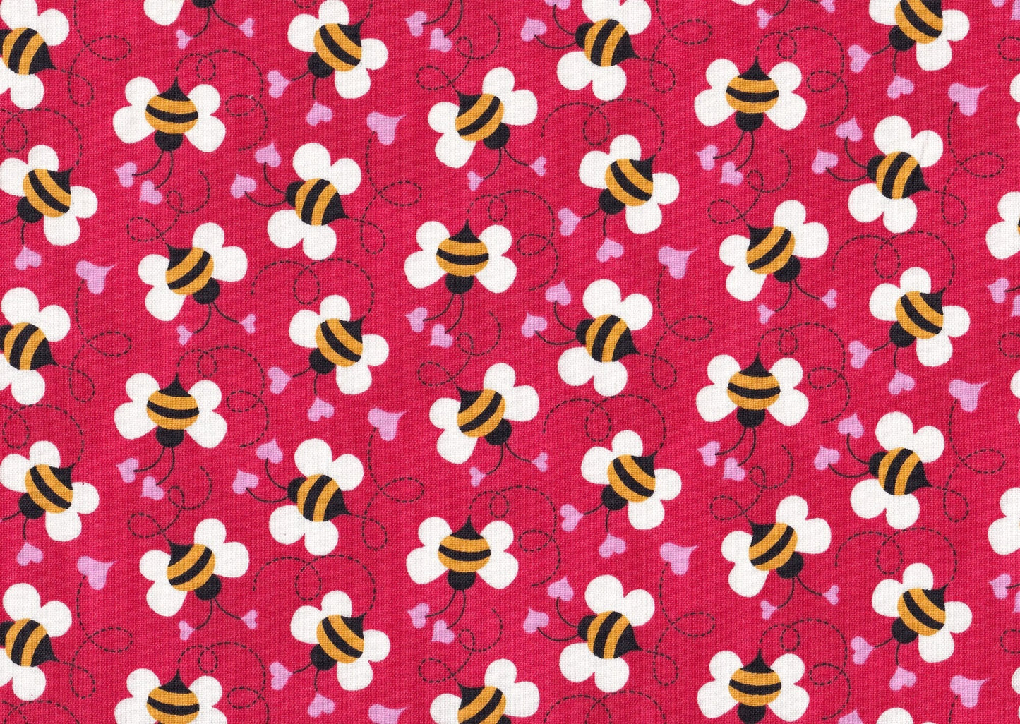44 x 36 Valentine Bees Buzzing in Love Red Fabric Traditions 100% Cotton