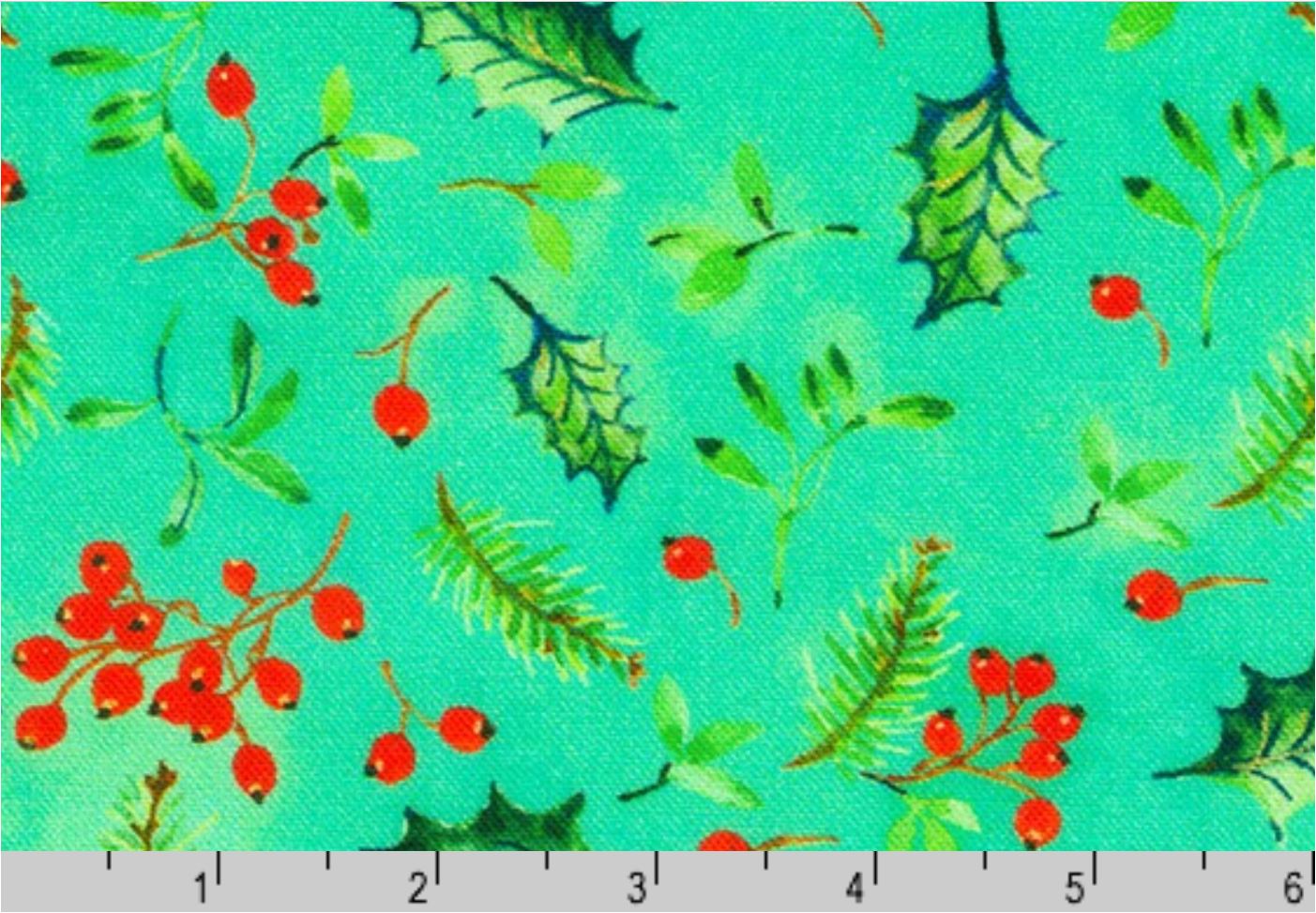 44 x 36 Yuletide Bouquet Holly and Berries Green Robert Kaufman 100% Cotton Christmas