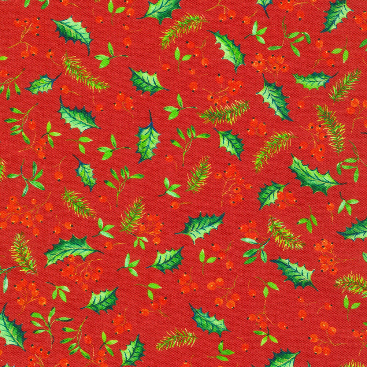 44 x 36 Yuletide Bouquet Leaves and Berries Red 100% Cotton Robert Kaufman Christmas