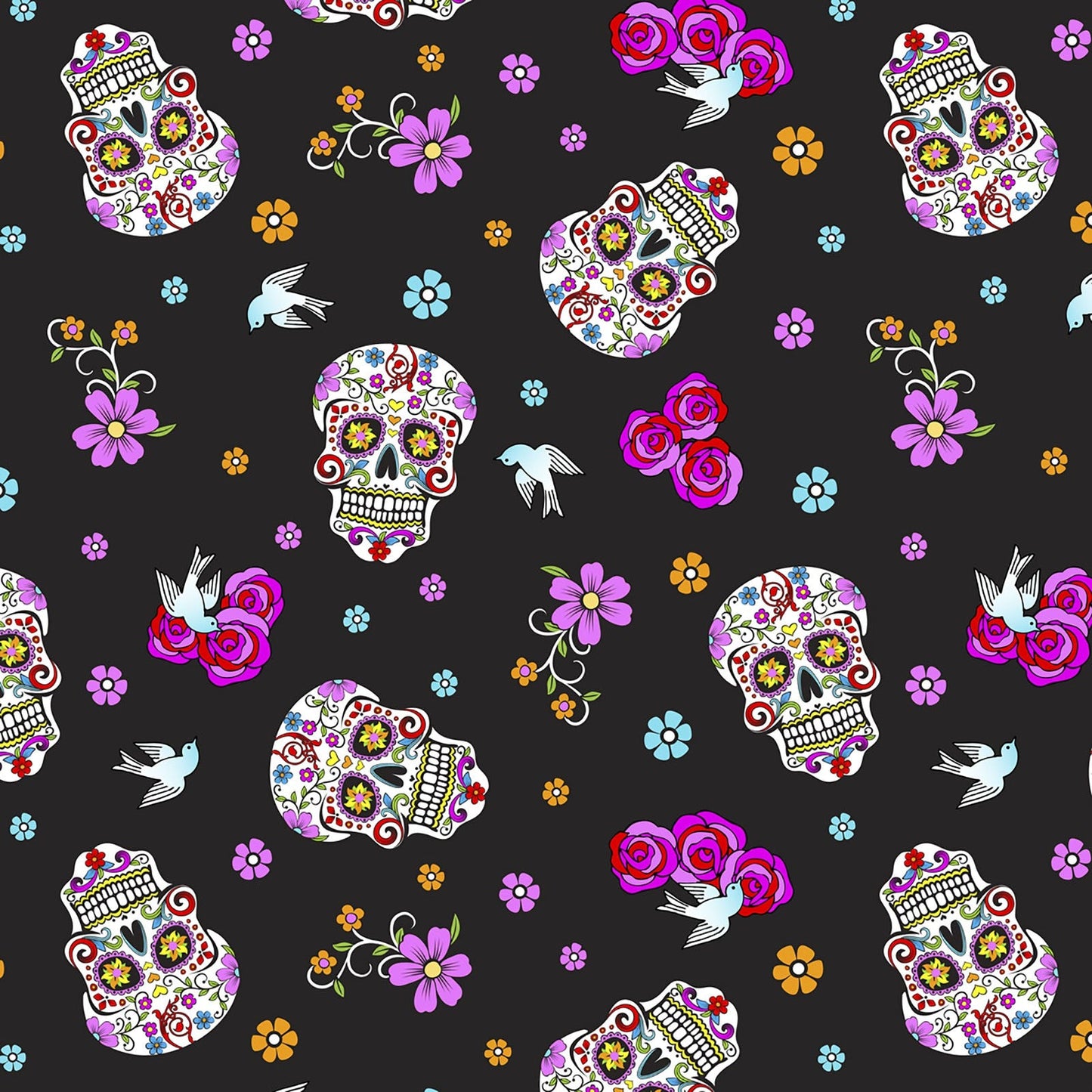 David Textiles Halloween Calaveras Day of the Dead with Glitter 100% Cotton Fabric Price per Yard
