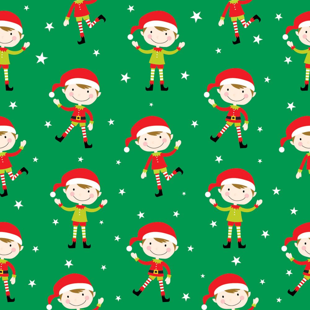 Christmas Happy Elves on Green 100% Cotton Fabric
