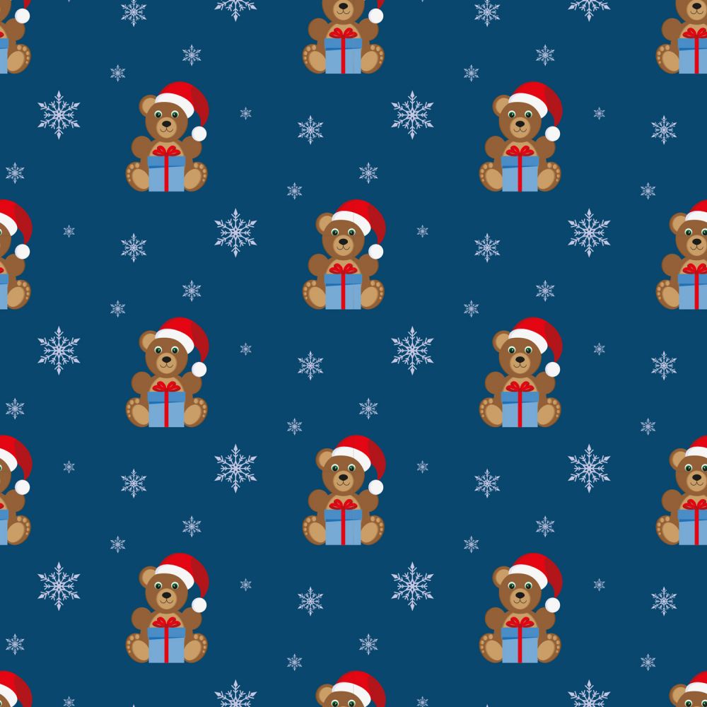 45 x 36 Christmas Teddy Bears with Gifts on Blue 100% Cotton Fabric