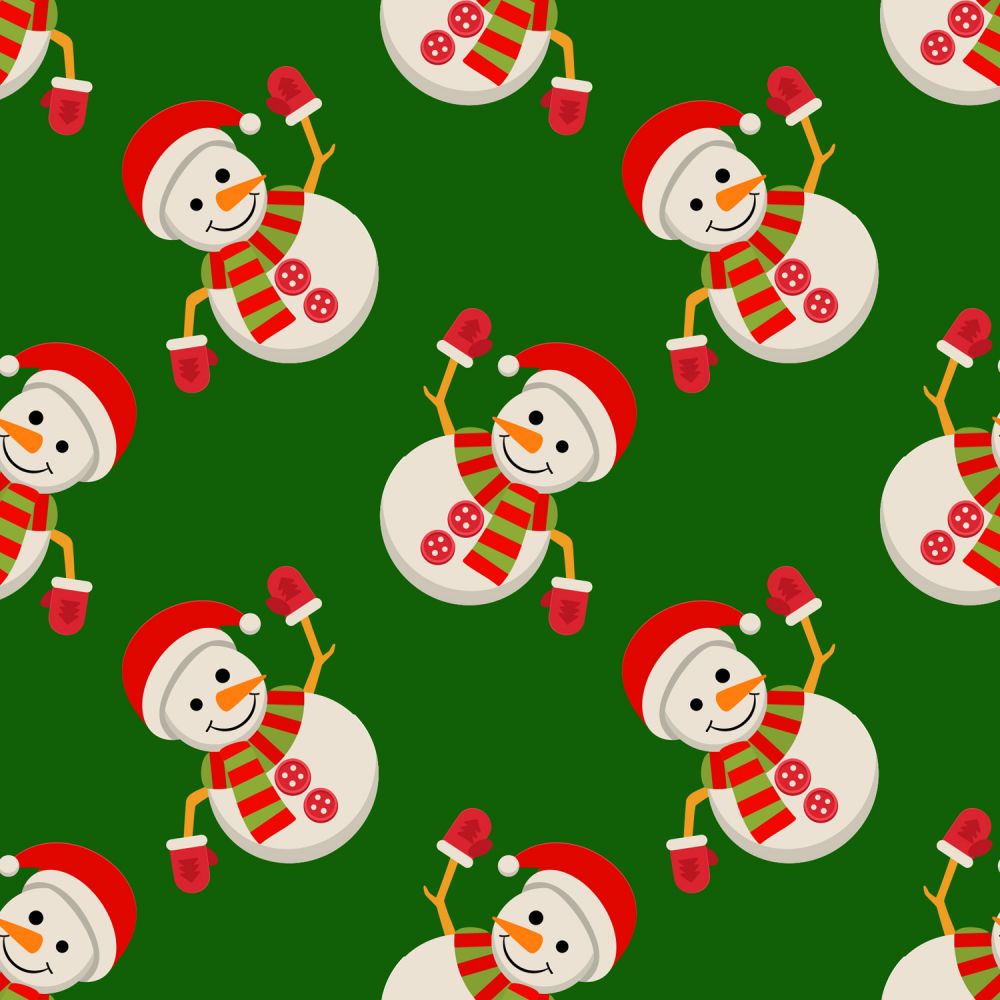 45 x 36 Christmas Waving Snowmen on Green 100% Cotton