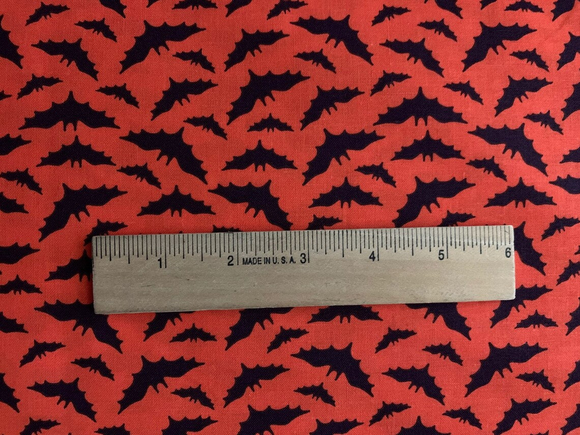 45 x 36 Halloween Flying Bats on Dark Orange 100% Cotton Fabric