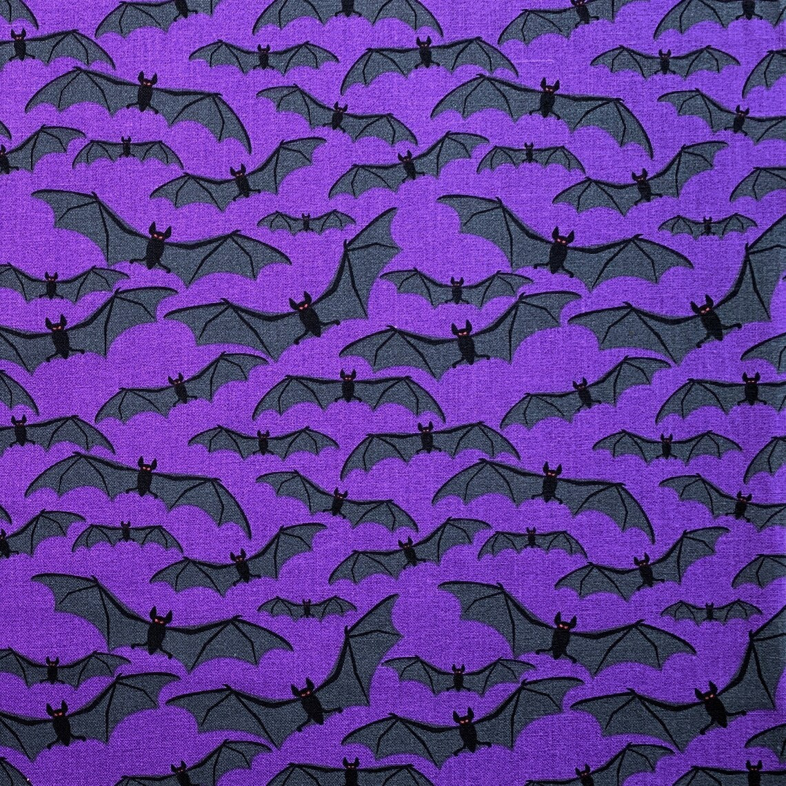 45 x 36 Halloween Flying Bats on Purple 100% Cotton Fabric