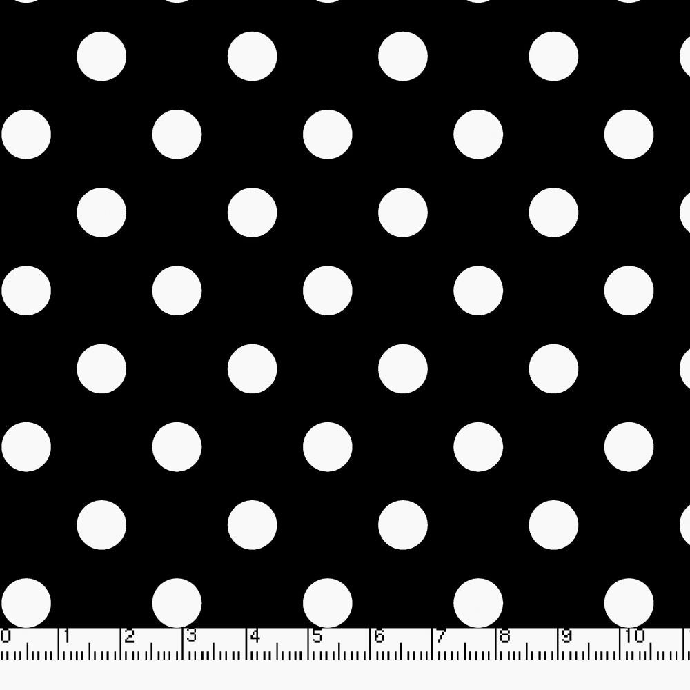 45 x 36 Large White Round Dots on Black 100% Cotton Fabric