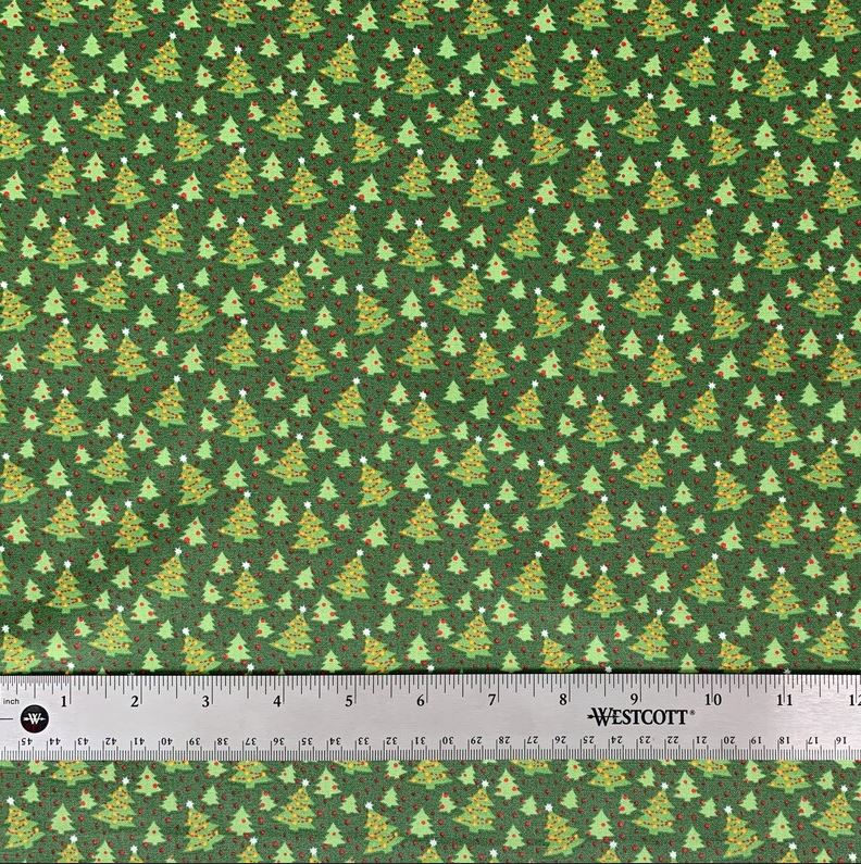 Christmas Tossed Green Trees on Green 100% Cotton Fabric