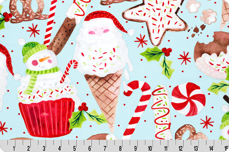 MINKY Xmas Treats Digital Cuddle Aqua Shannon Fabrics 100% Polyester Christmas