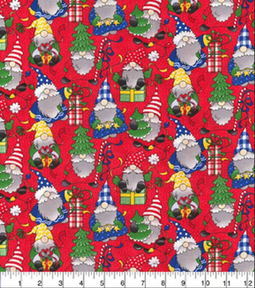 Fabric Traditions Christmas Gnomes on Red 100% Cotton Fabric Price per Yard