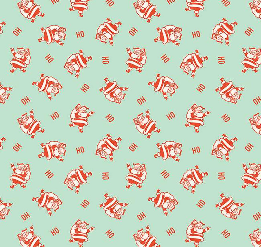 Christmas Santa HO HO HO Mint Green Riley Blake 100% Cotton Price Per Yard