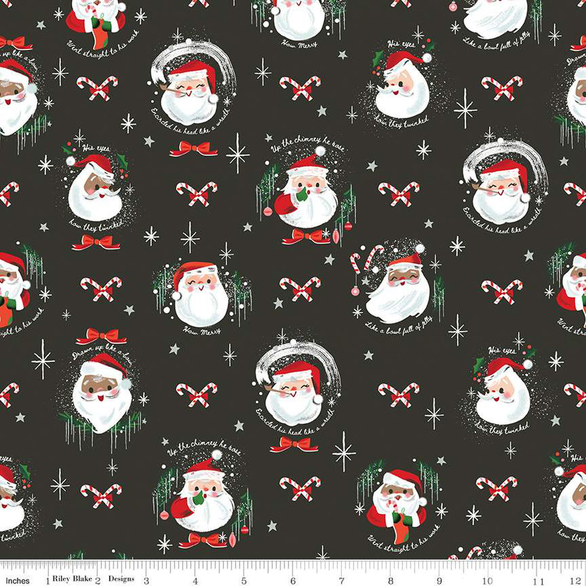 Christmas Santa on Charcoal Riley Blake 100% Cotton Price Per Yard
