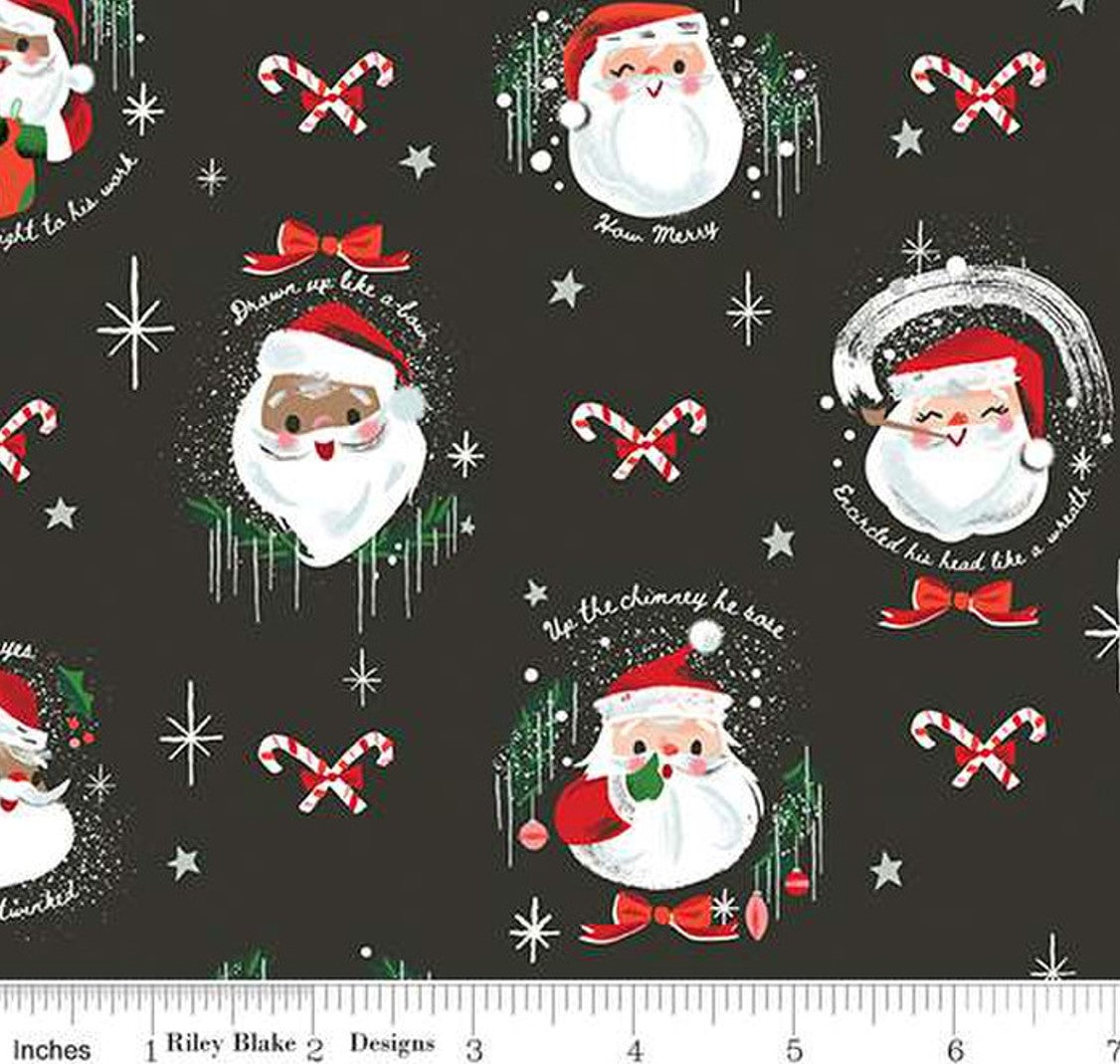 Christmas Santa on Charcoal Riley Blake 100% Cotton Price Per Yard