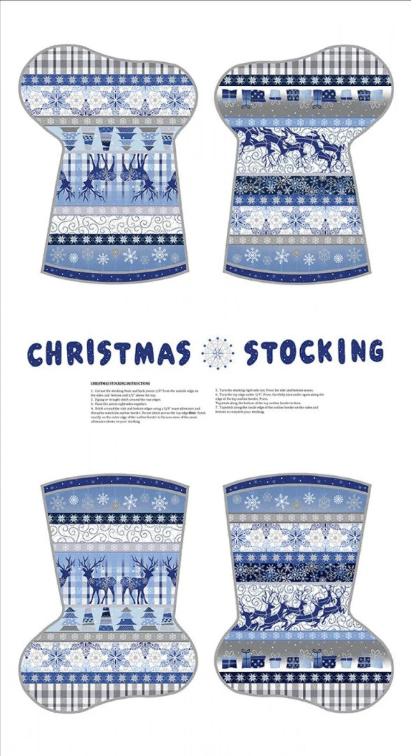 Christmas Stocking Panel Blue Holiday Fabric Paintbrush Studio