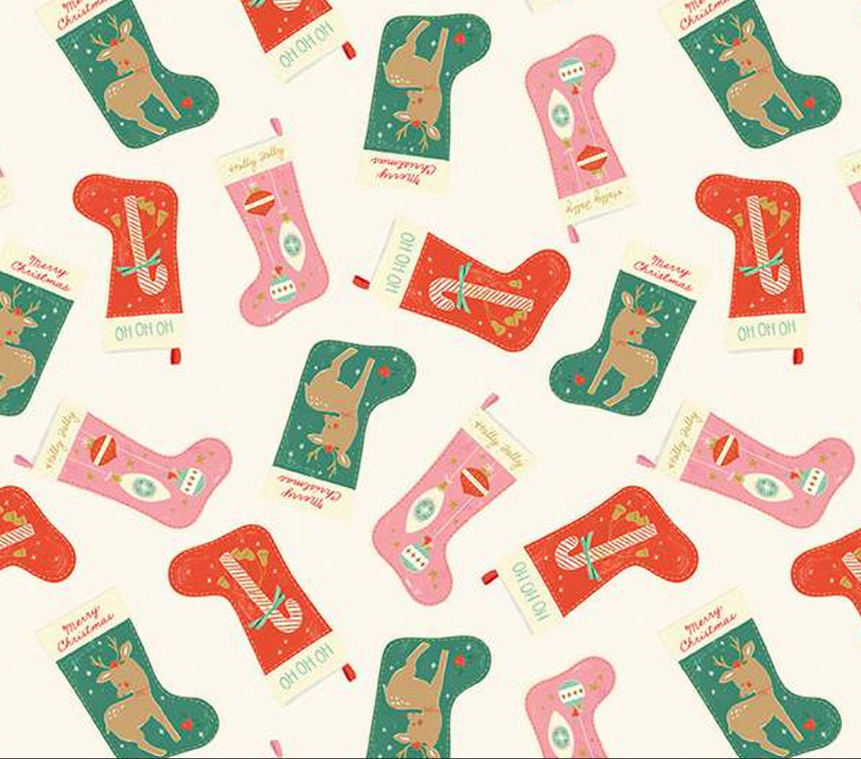Christmas Tossed Stockings Mint Cream Riley Blake 100% Cotton Price Per Yard