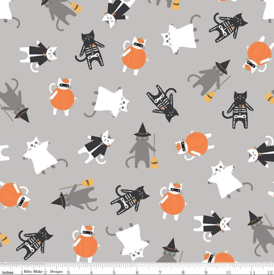 Halloween Cats in Costumes Gray Riley Blake 100% Cotton Price Per Yard