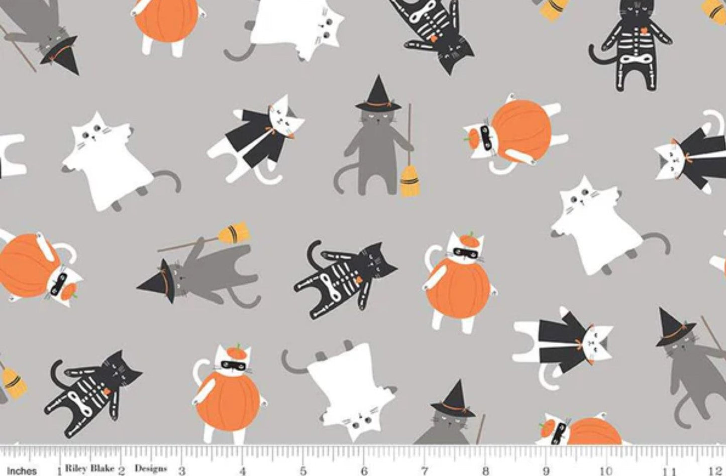 Halloween Cats in Costumes Gray Riley Blake 100% Cotton Price Per Yard