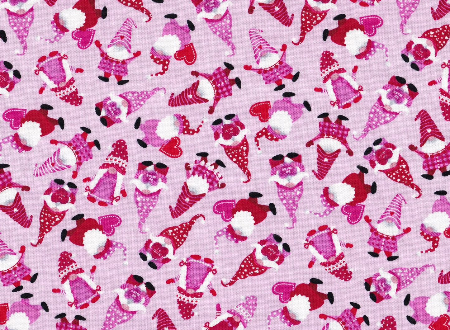 Hi-Fashion Valentines Day Tossed Gnomes on Pink By the Yard
