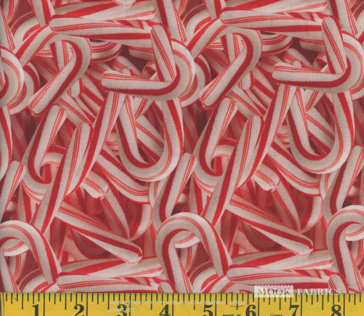 Packed Candy Canes on Red Christmas 100% Cotton Fabric