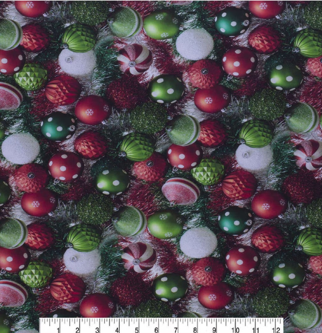Photoreal Large Ornaments Christmas 100% Cotton Fabric Price Per Yard