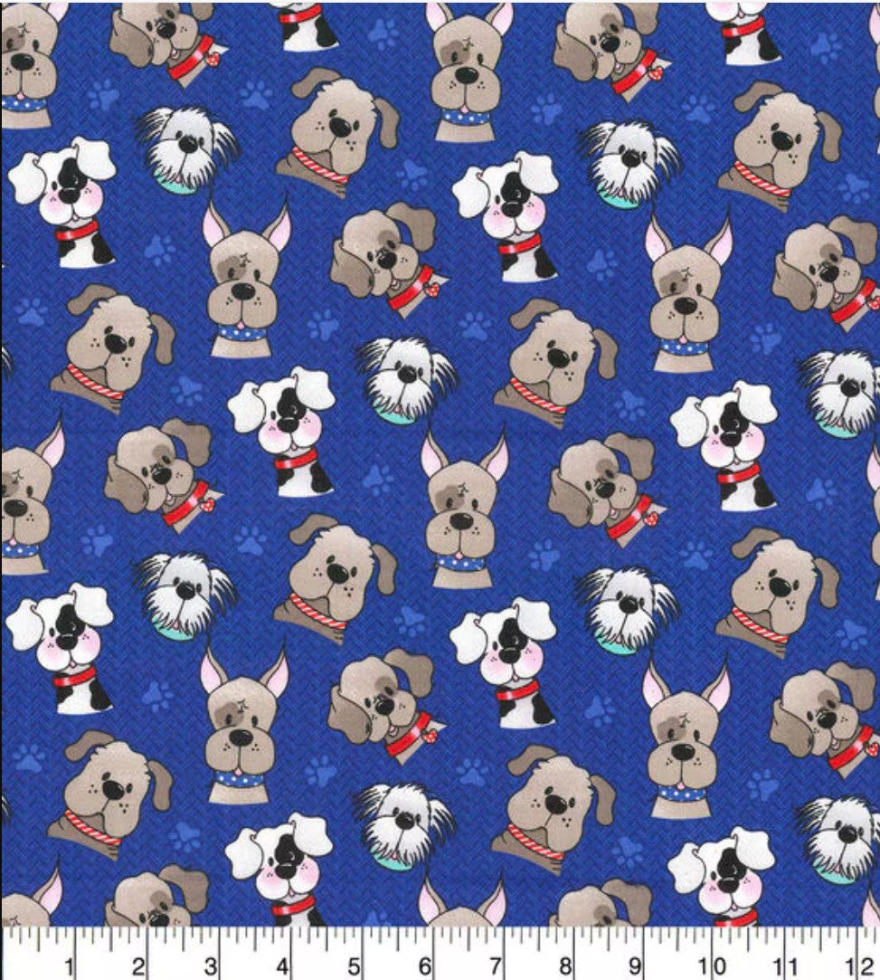 Fabric Traditions Patriotic Tossed Dogs on Blue 100% Cotton Price per Yard