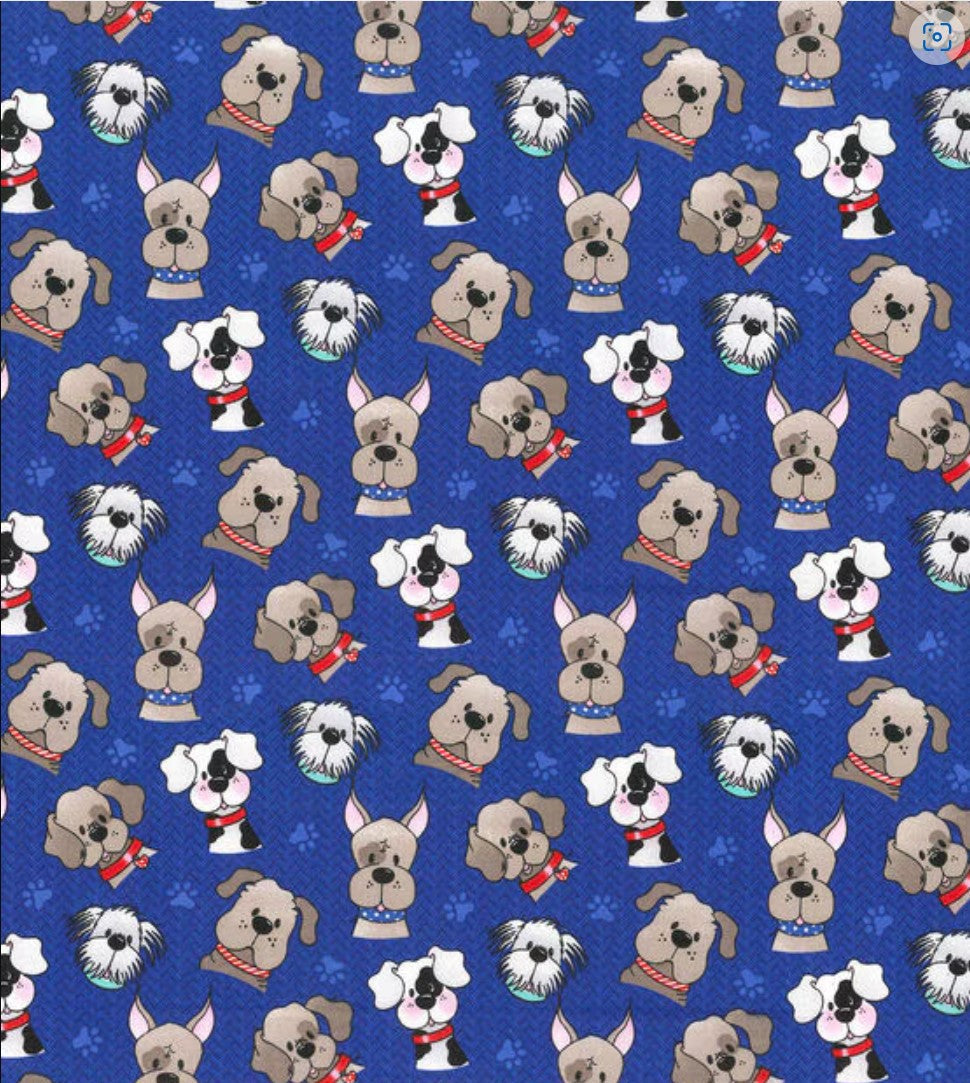 Fabric Traditions Patriotic Tossed Dogs on Blue 100% Cotton Price per Yard