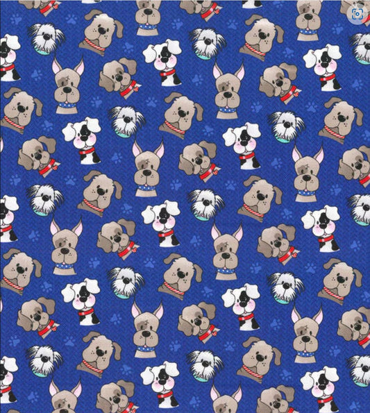 Fabric Traditions Patriotic Tossed Dogs on Blue 100% Cotton Price per Yard