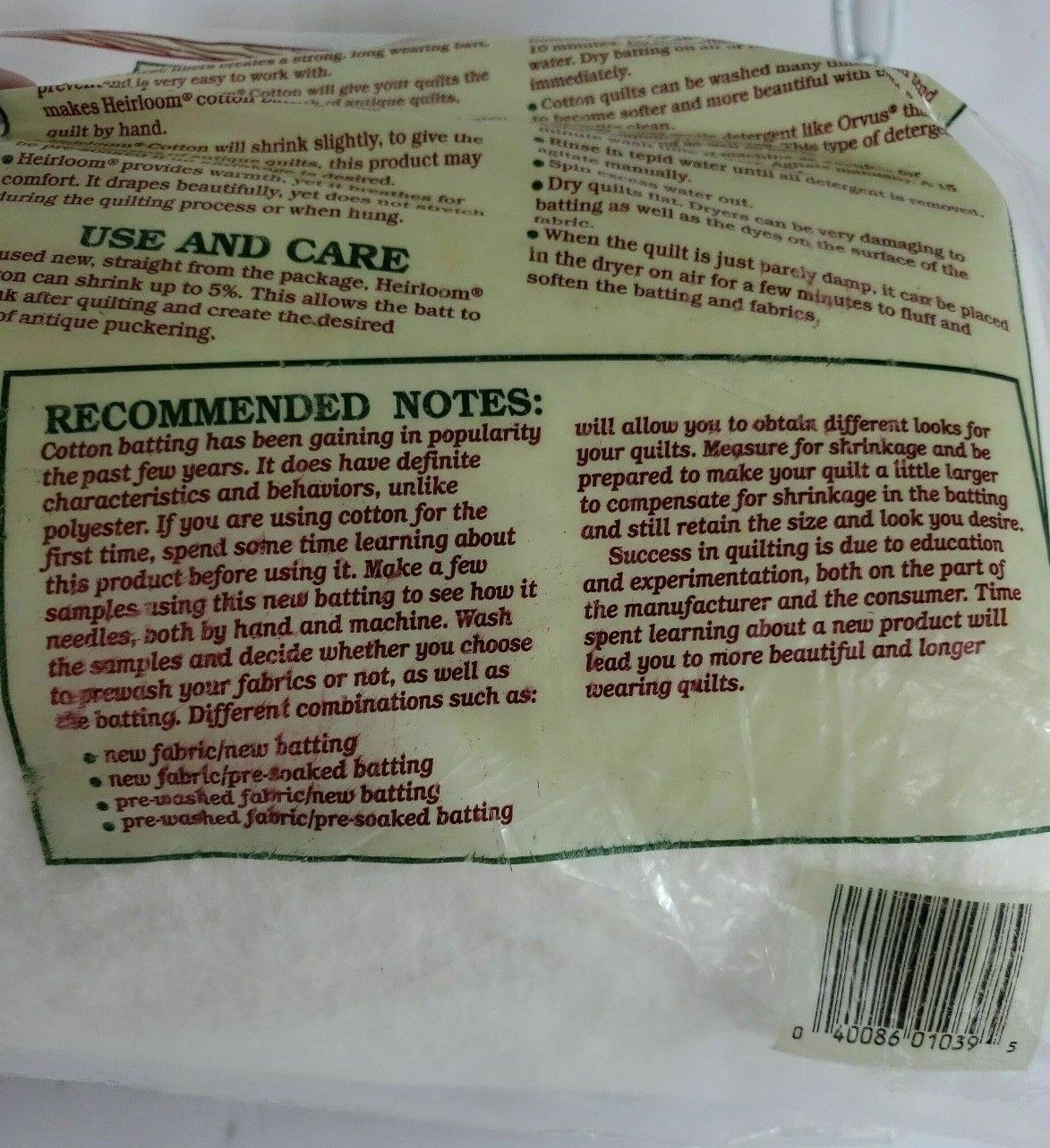 Queen Size 90 x 108 Hobbs Heirloom Premium Batting