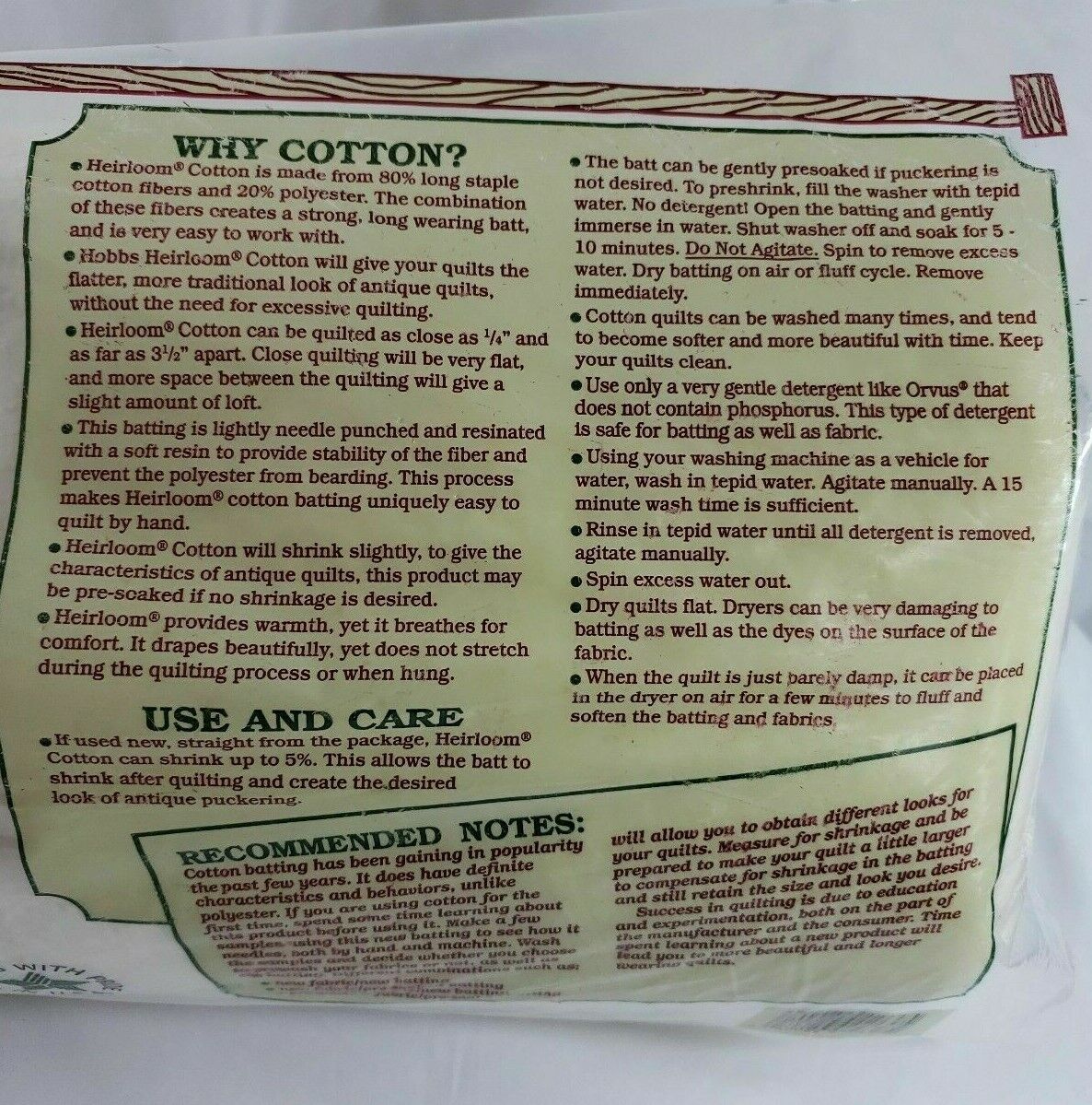 Queen Size 90 x 108 Hobbs Heirloom Premium Batting