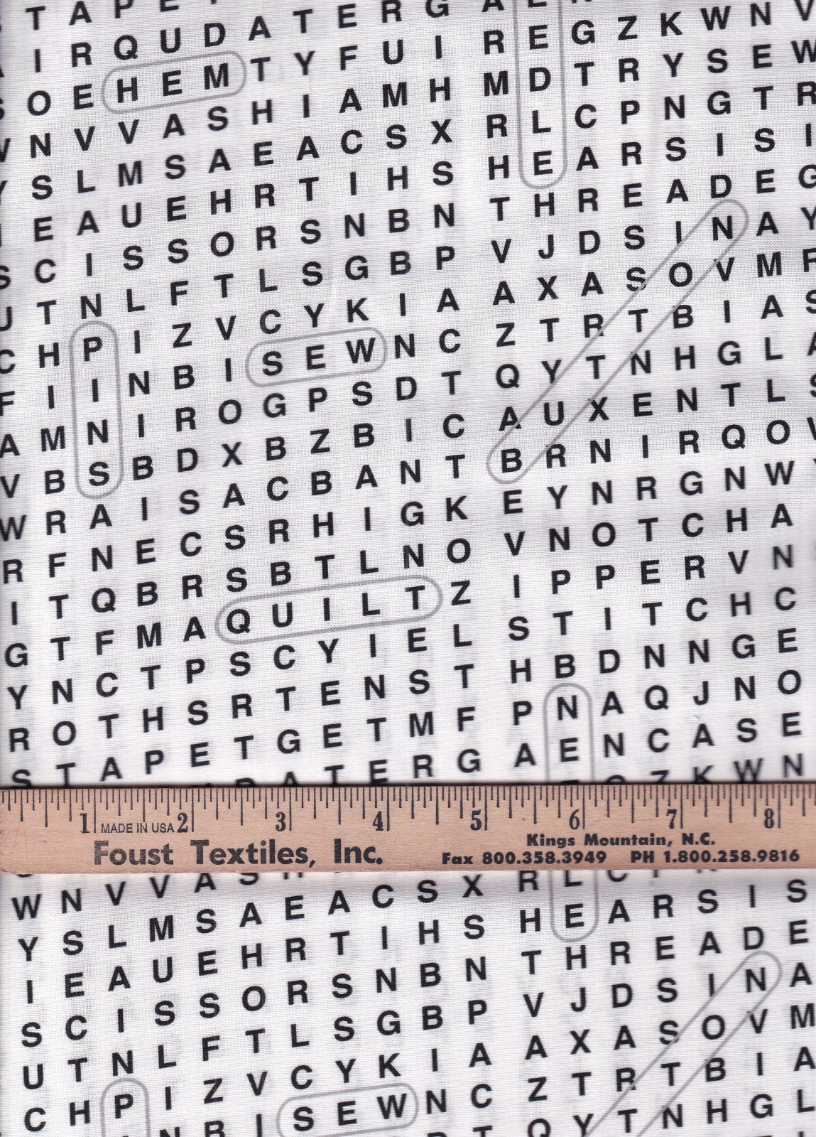 Sewing Word Search on White Timeless Treasures All Over Prints 100% Cotton