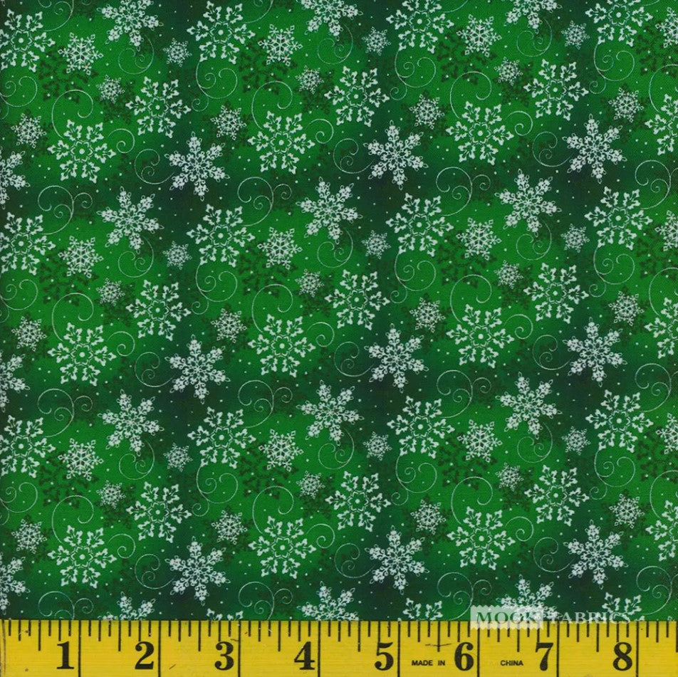 Snowflakes on Blended Green Christmas 100% Cotton Fabric Price per yard