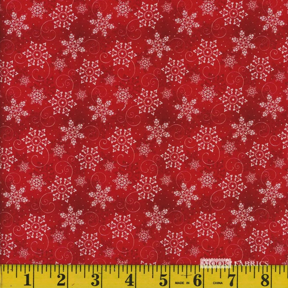Snowflakes on Blended Red Christmas 100% Cotton Fabric Price per yard