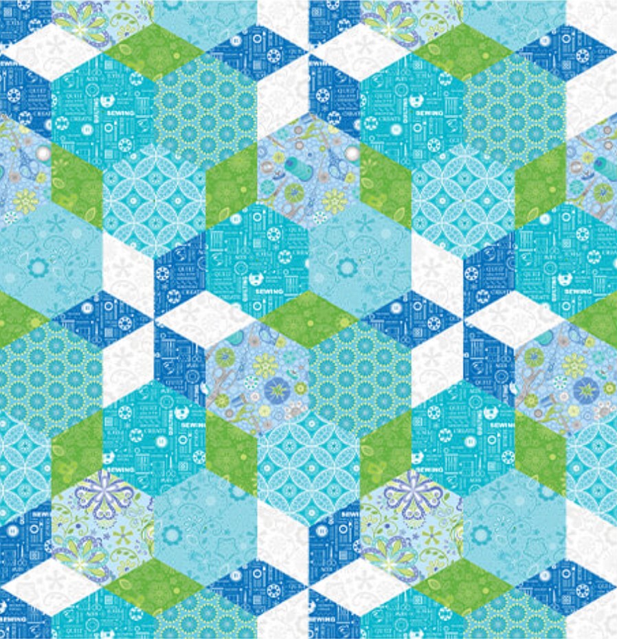 Benartex Sewing Room 2 Hexagons Lake Novelty 100% Cotton Fabric