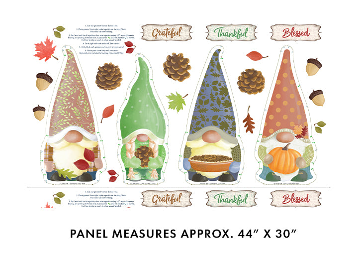 Benartex Thanksgiving Falling For Gnomes Panel On White 100% Cotton Fabric Price per Yard