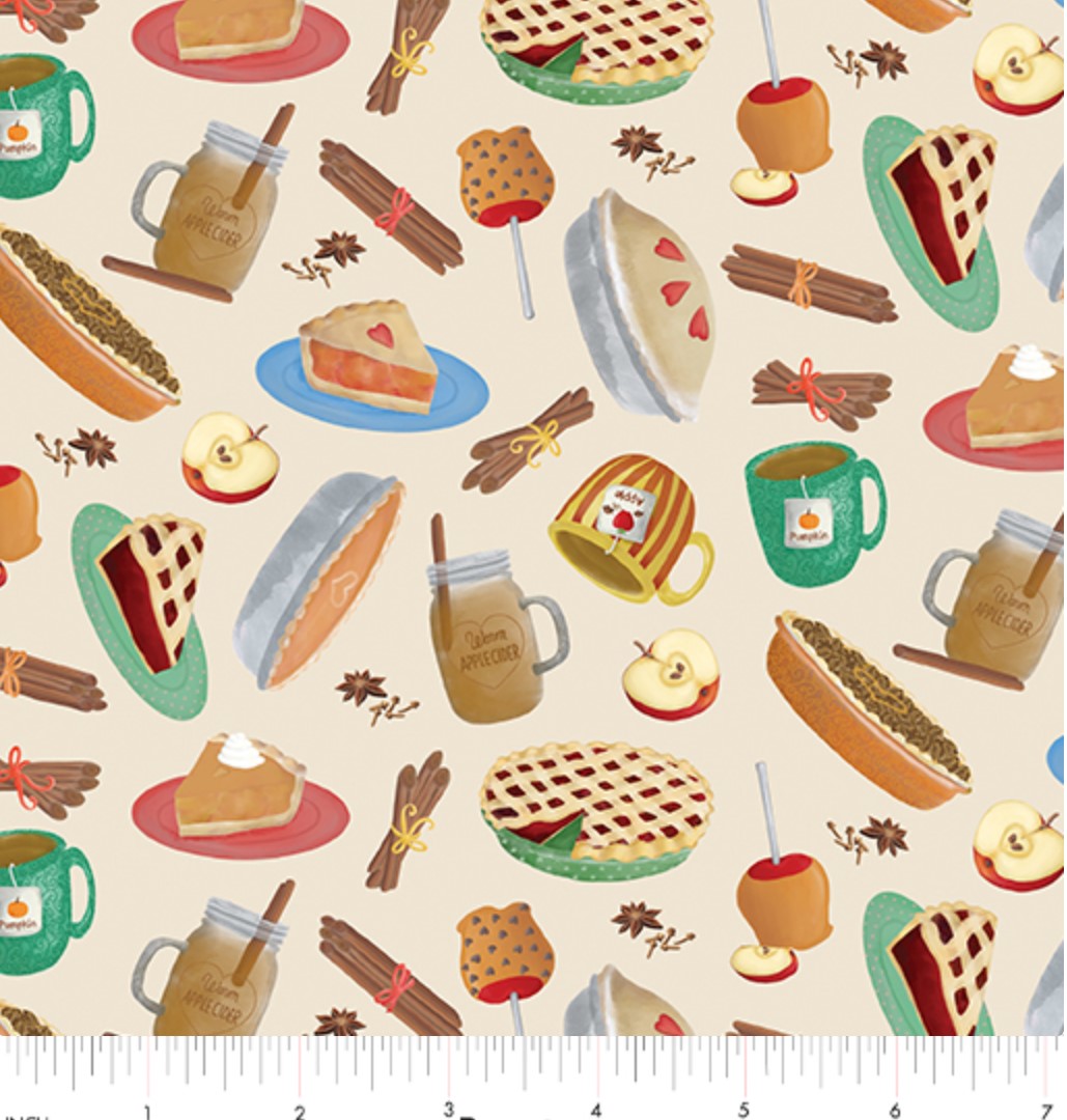 Benartex Thanksgiving Falling For Gnomes Treats On Cream 100% Cotton Fabric Price per Yard