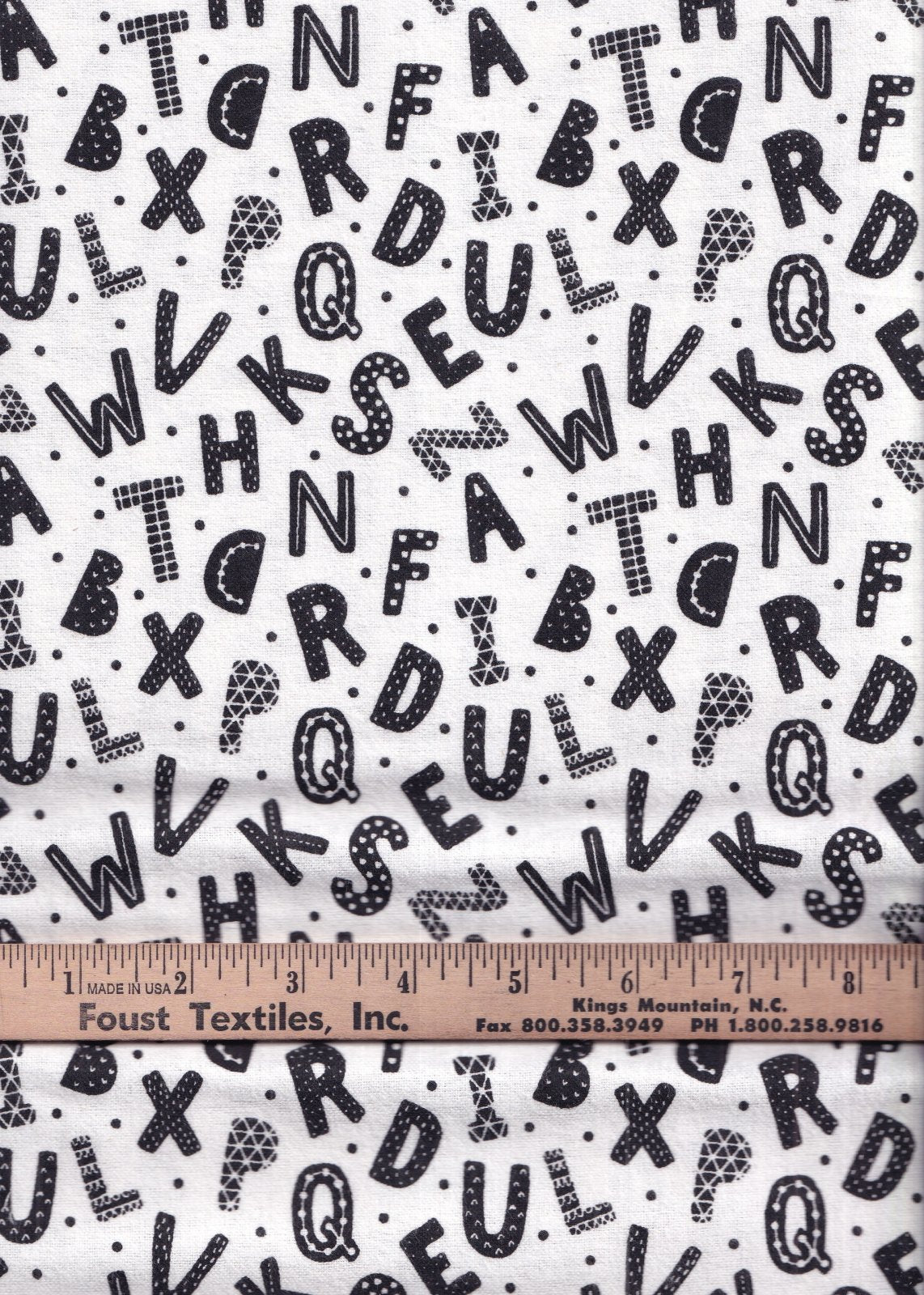 3 Wishes Fabric Flannel Black Letters on White Baby Price per Yard