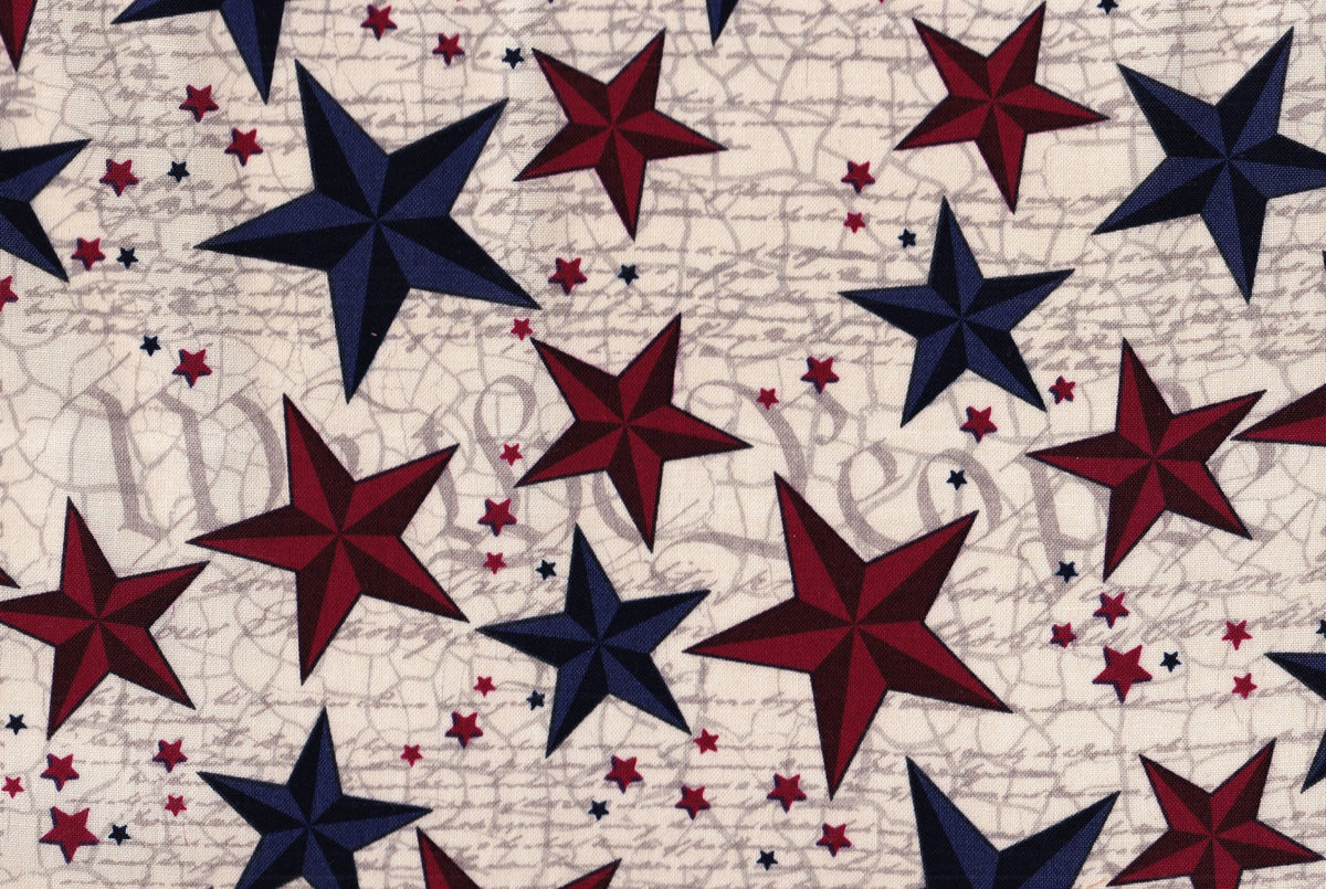 Patriotic Stars on Script on White 100% Cotton Price per Yard