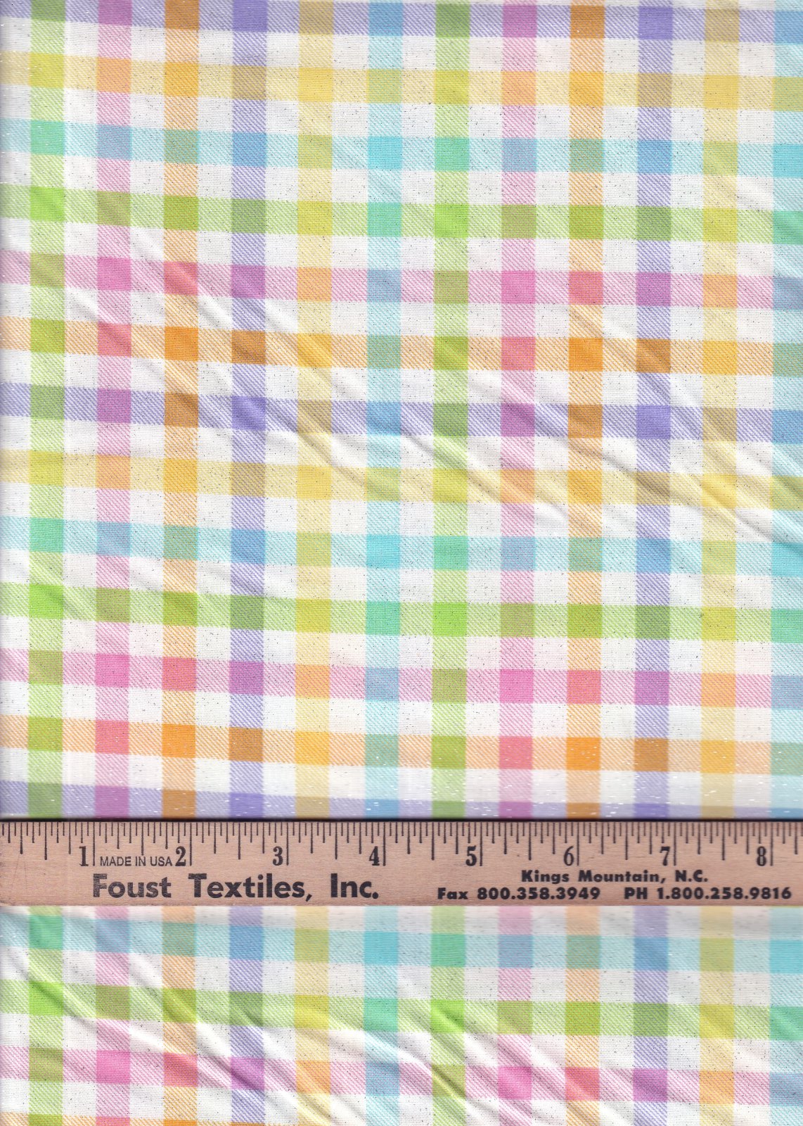 Fabric Traditions Easter Pastel Plaid Glitter 100% Cotton Price per Yard
