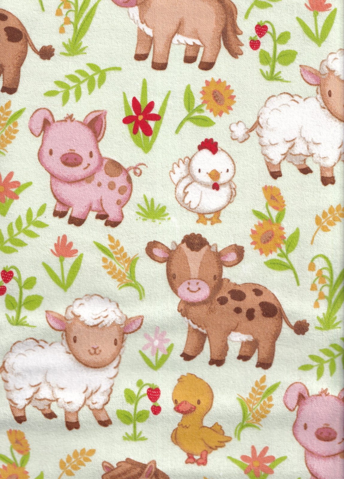 Fabric Traditions Flannel Farm Babies Grazing on Green Nursery Fabric Cotton Baby