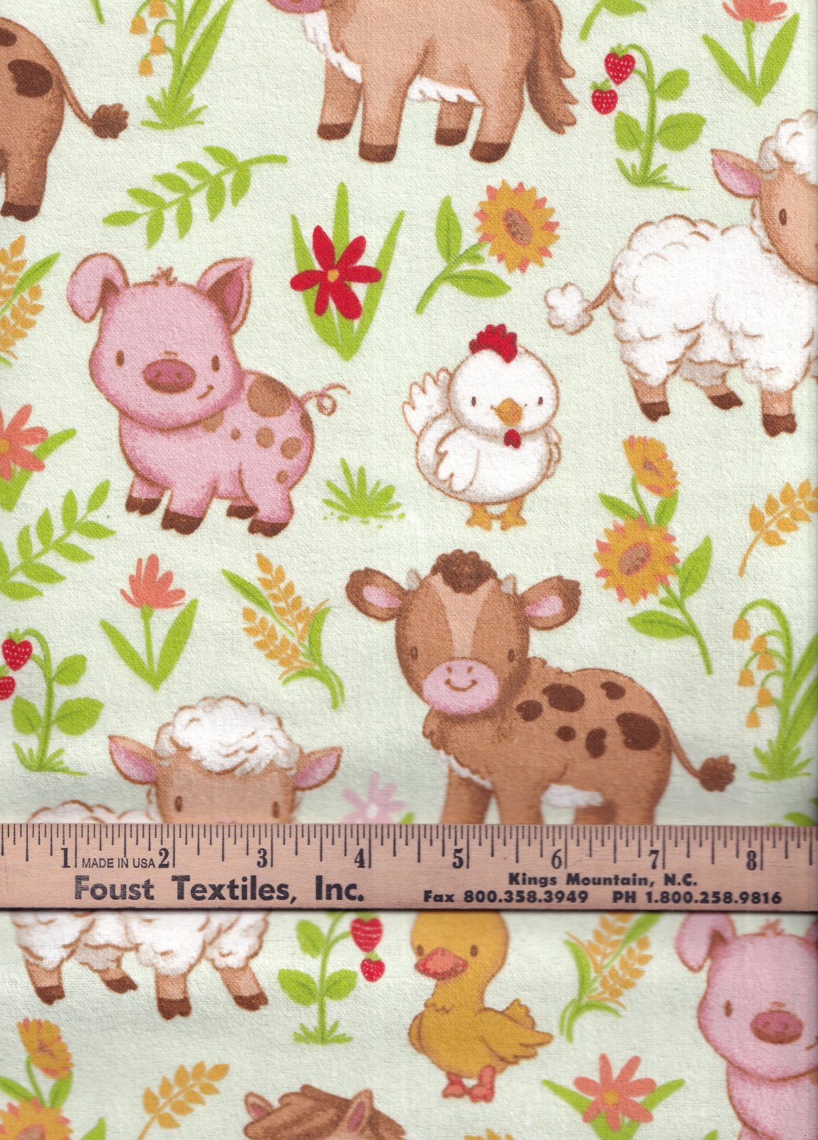 Fabric Traditions Flannel Farm Babies Grazing on Green Nursery Fabric Cotton Baby
