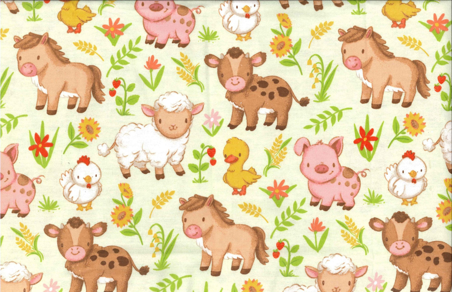 Fabric Traditions Flannel Farm Babies Grazing on Green Nursery Fabric Cotton Baby
