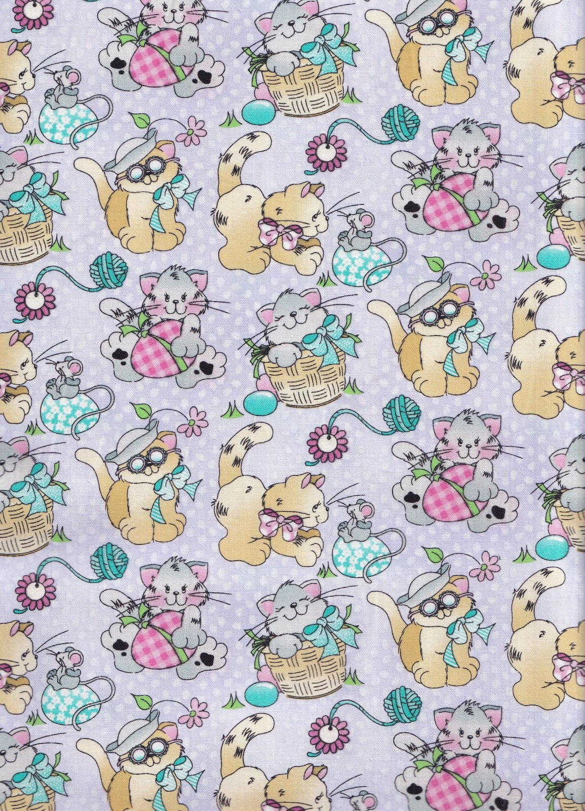 Fabric Traditions Easter Cats Kittens Kitties Purple 100% Cotton