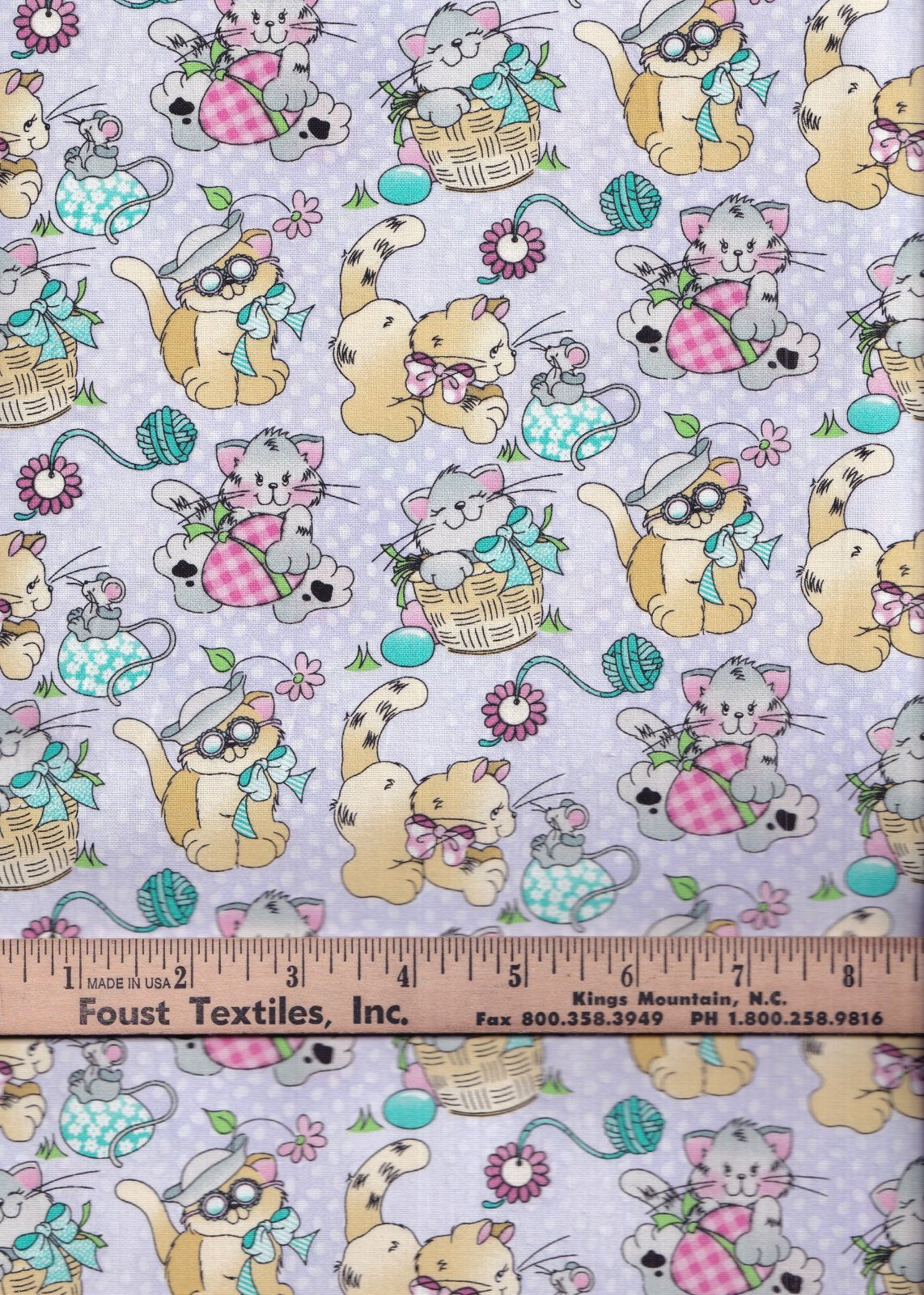 Fabric Traditions Easter Cats Kittens Kitties Purple 100% Cotton