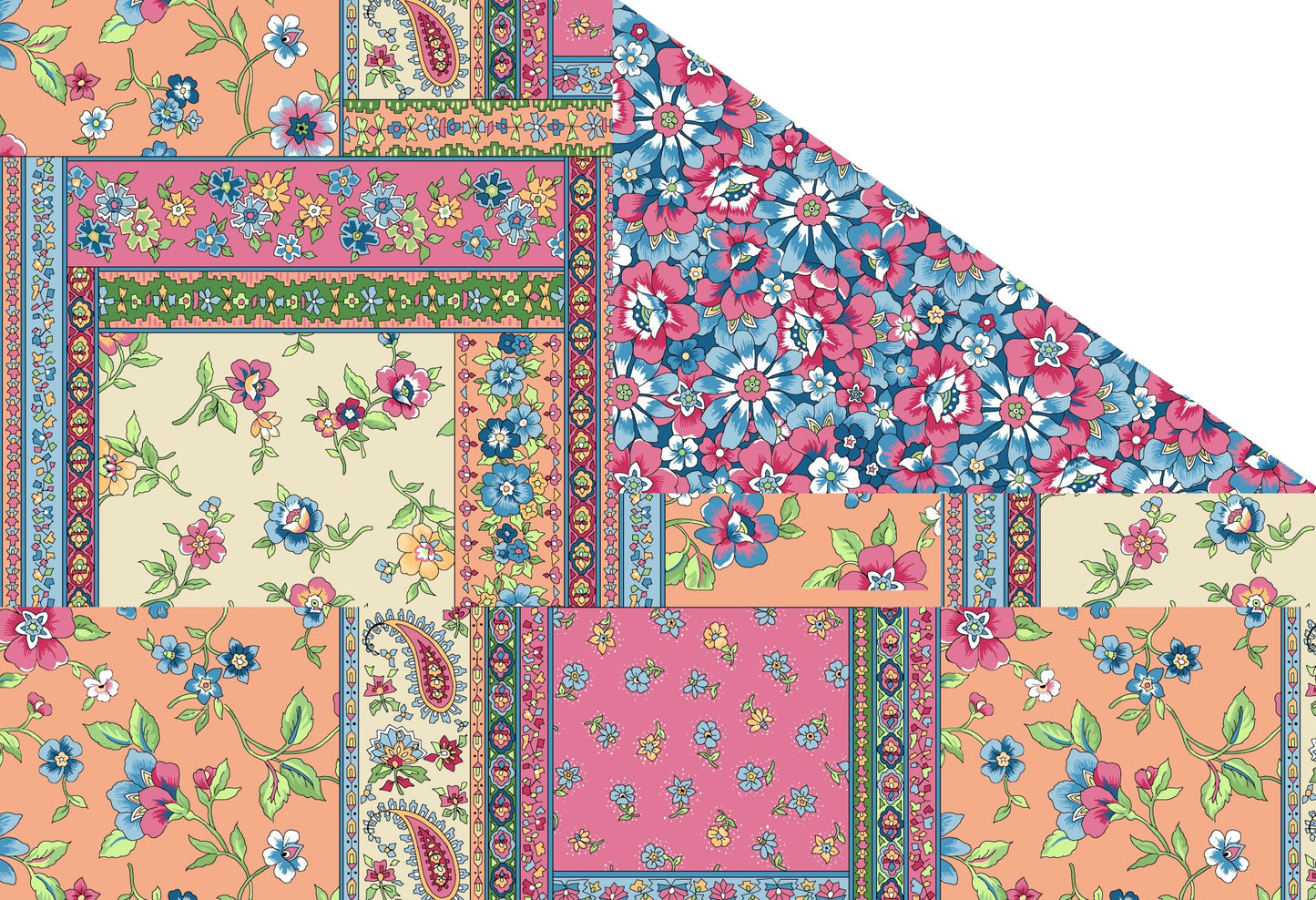 Double Faced Pre-Quilted Floral Tile Fabric Traditions Price per Yard Floral