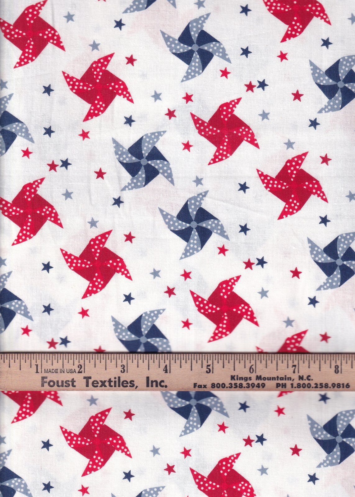Patriotic Pinwheels and Stars on White 100% Cotton Price per Yard
