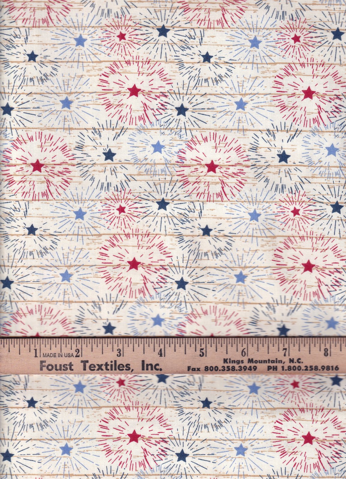 Patriotic Fireworks on White Texture 100% Cotton Price per Yard