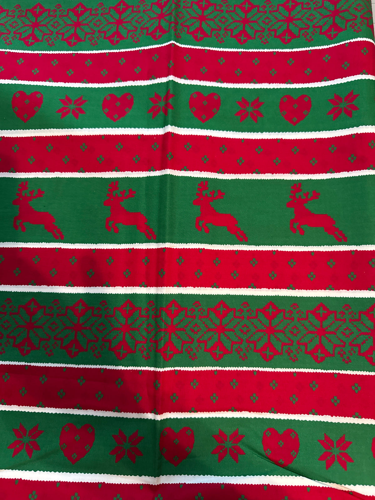Christmas Vintage Red Green Snowflakes White Stripes 100% Lightweight Cotton Price per Yard